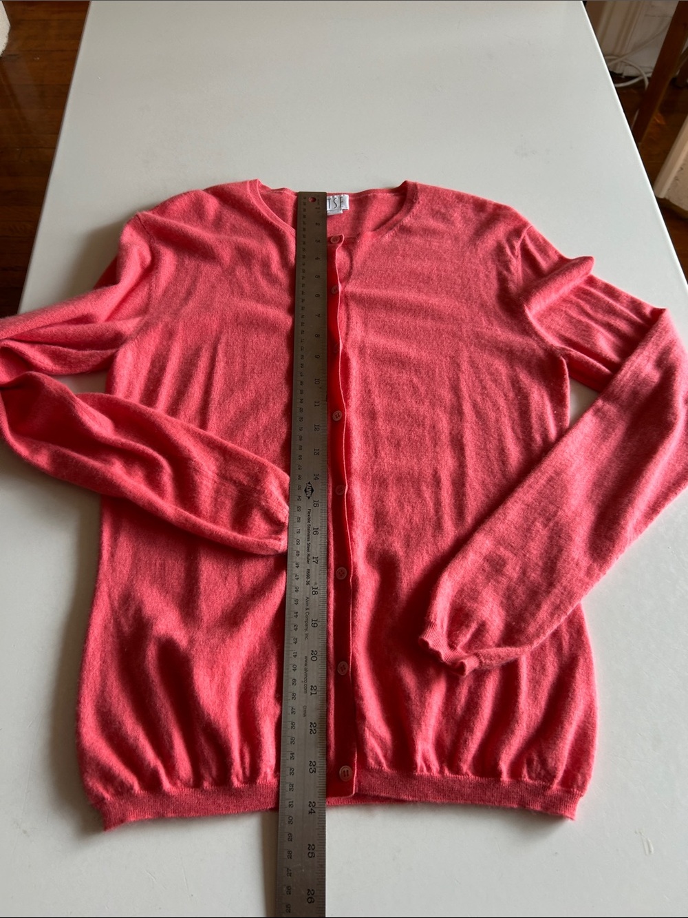 Vintage TSE Coral Cashmere Button-Front Crewneck Cardigan, Women's Medium - Picture 6 of 8